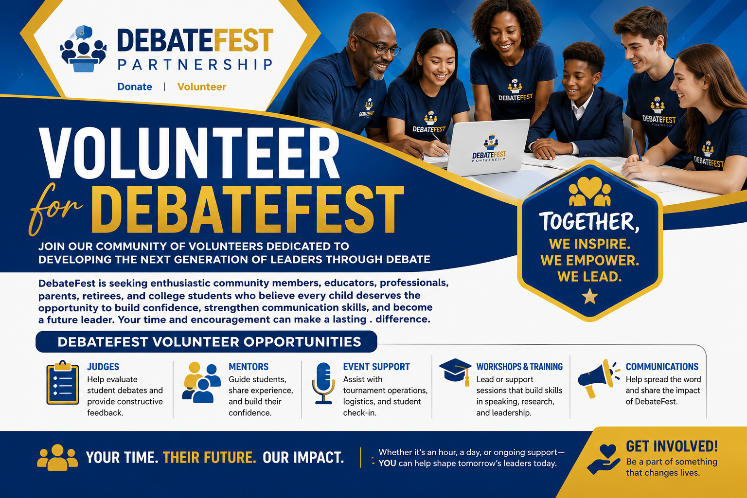 Volunteer for DebateFest — join our community of volunteers dedicated to developing the next generation of leaders through debate.